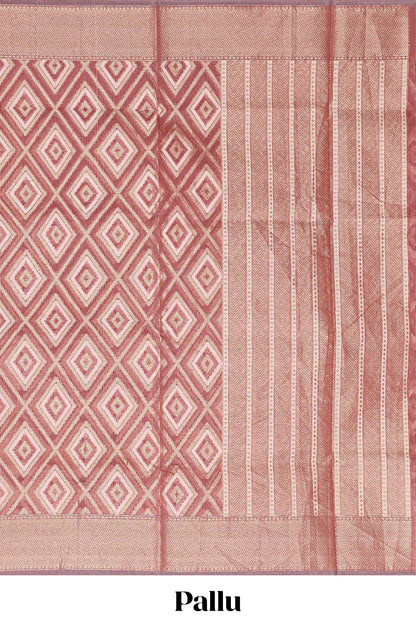 Peach geometric diamond design kota cotton saree with striped pallu and zari border