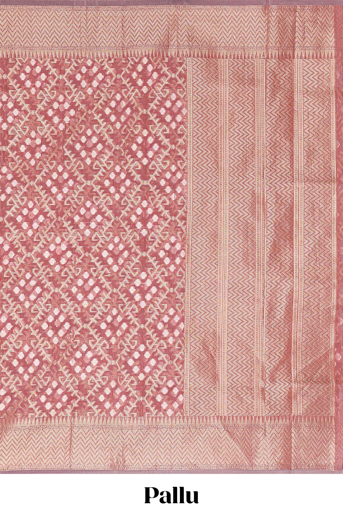 Pink geometric zari weaving kota cotton saree with zig zag zari border and pallu