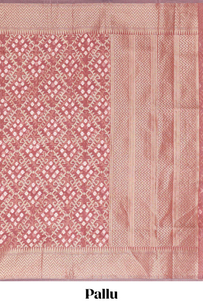 Pink geometric zari weaving kota cotton saree with zig zag zari border and pallu