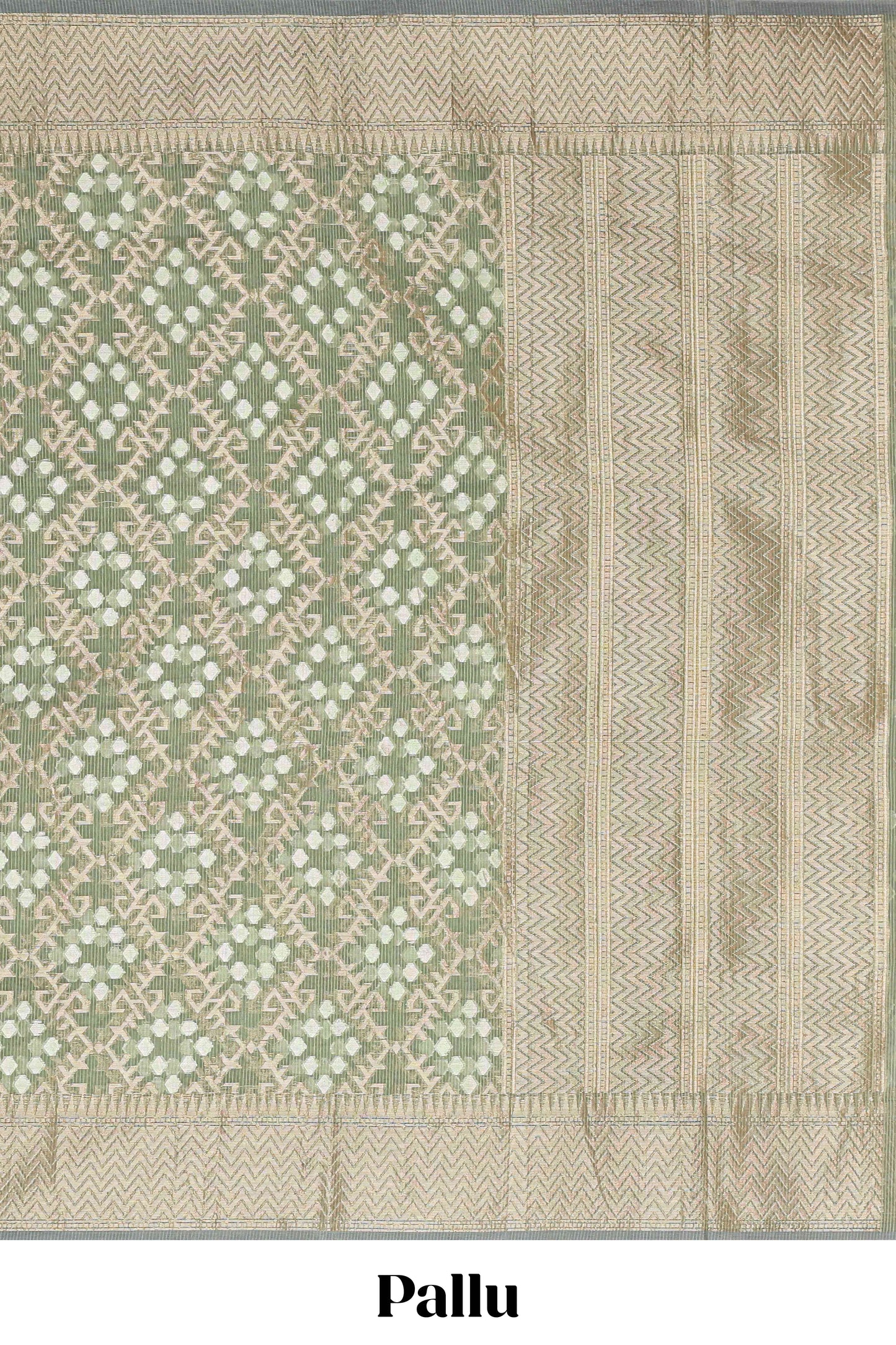 Green geometric zari weaving kota cotton saree with zig zag zari border and pallu