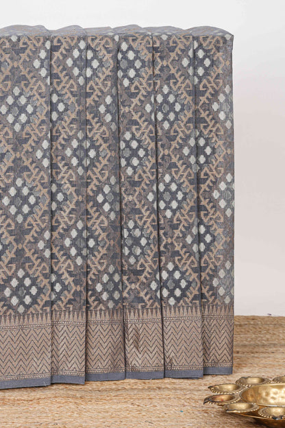 Grey geometric zari weaving kota cotton saree with zig zag zari border and pallu