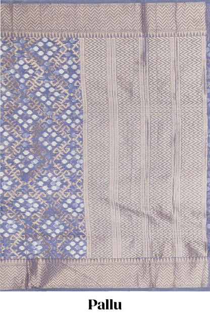 Blue geometric zari weaving kota cotton saree with zig zag zari border and pallu