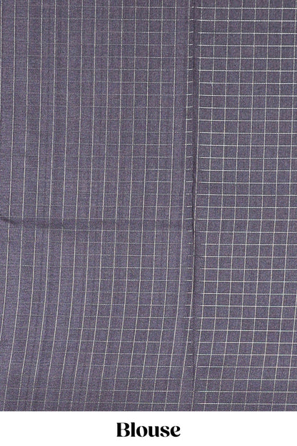 Sandal zig zag art tussar silk saree with contrast checked zari border and pallu