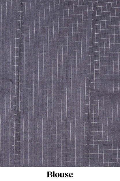 Sandal art tussar silk saree with zig zag weave inspired print & contrast zari check border and pallu