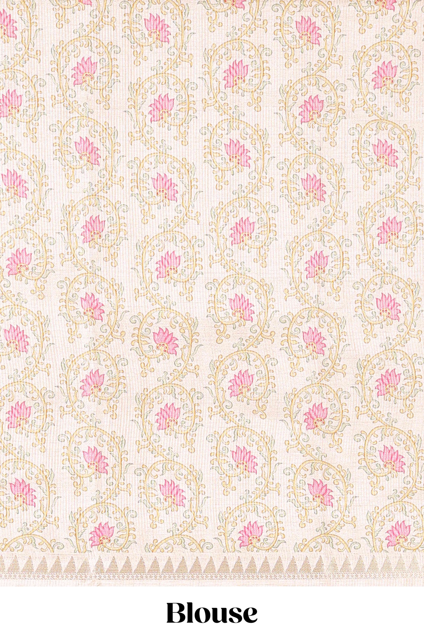 Peach plain art tussar silk saree with contrast peacock and lotus theme border and printed pallu