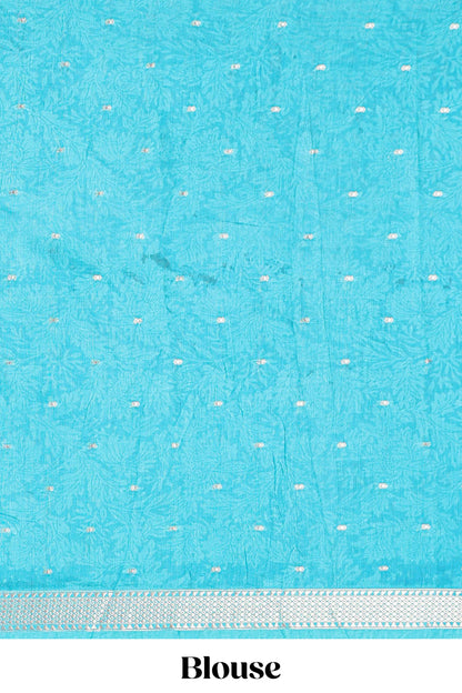 Cream zari dot buttas and pallakku procession themed assam silk saree with contrast green border and striped pallu