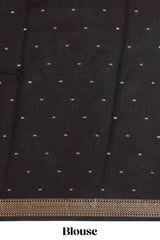 Black assam silk saree with all over ikkat style print, stripe pallu and zari border