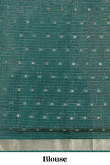 Green assam silk abstract face print saree with contrast zari border and pallu