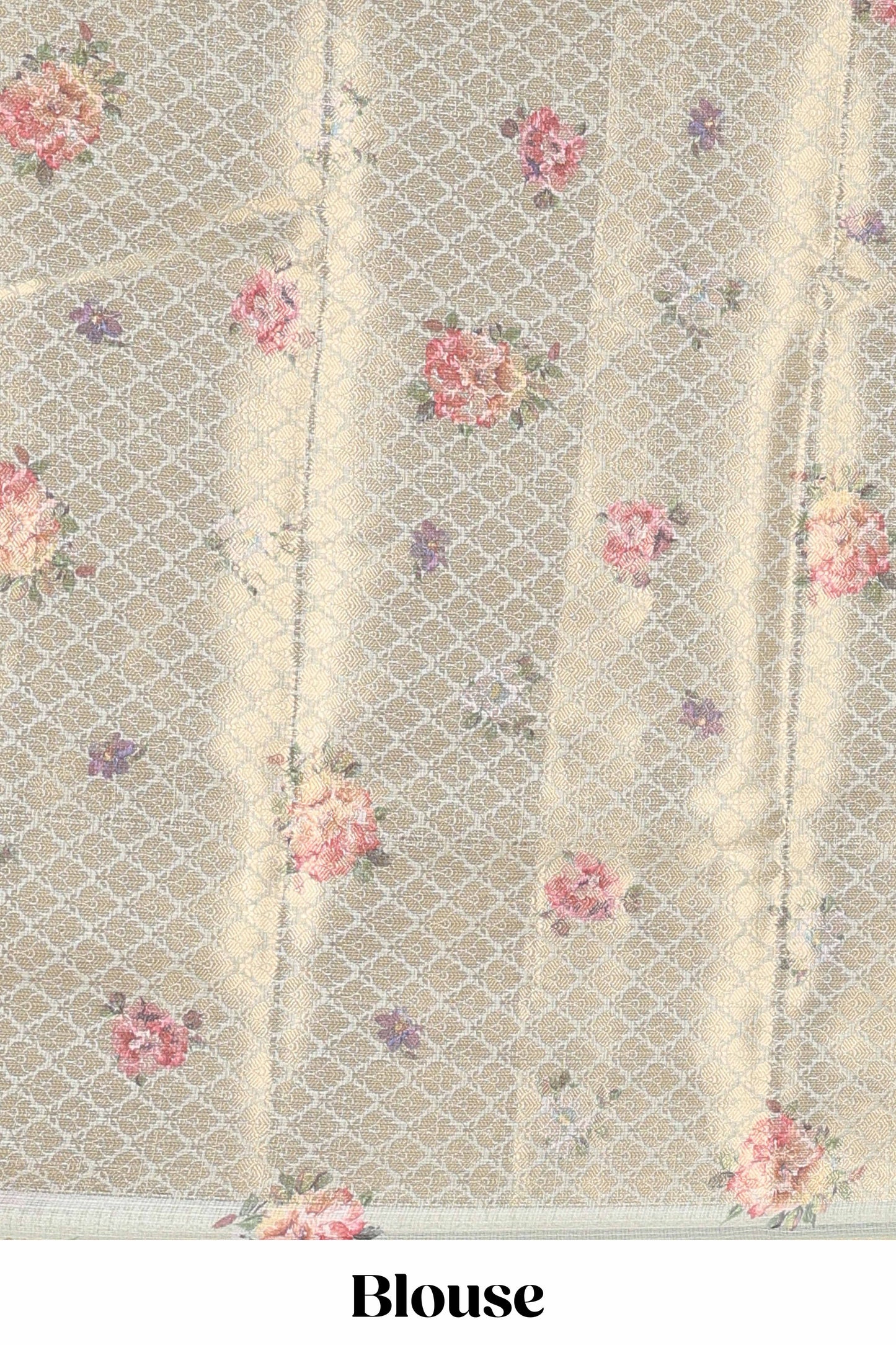 Green kota silk saree with zari butta and digital floral print pallu