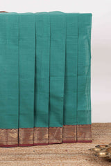 Green zari butta chettinad cotton saree with contrast zari border and matching striped pallu