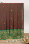 Brown zari butta chettinad cotton saree with contrast zari border and paisley pallu