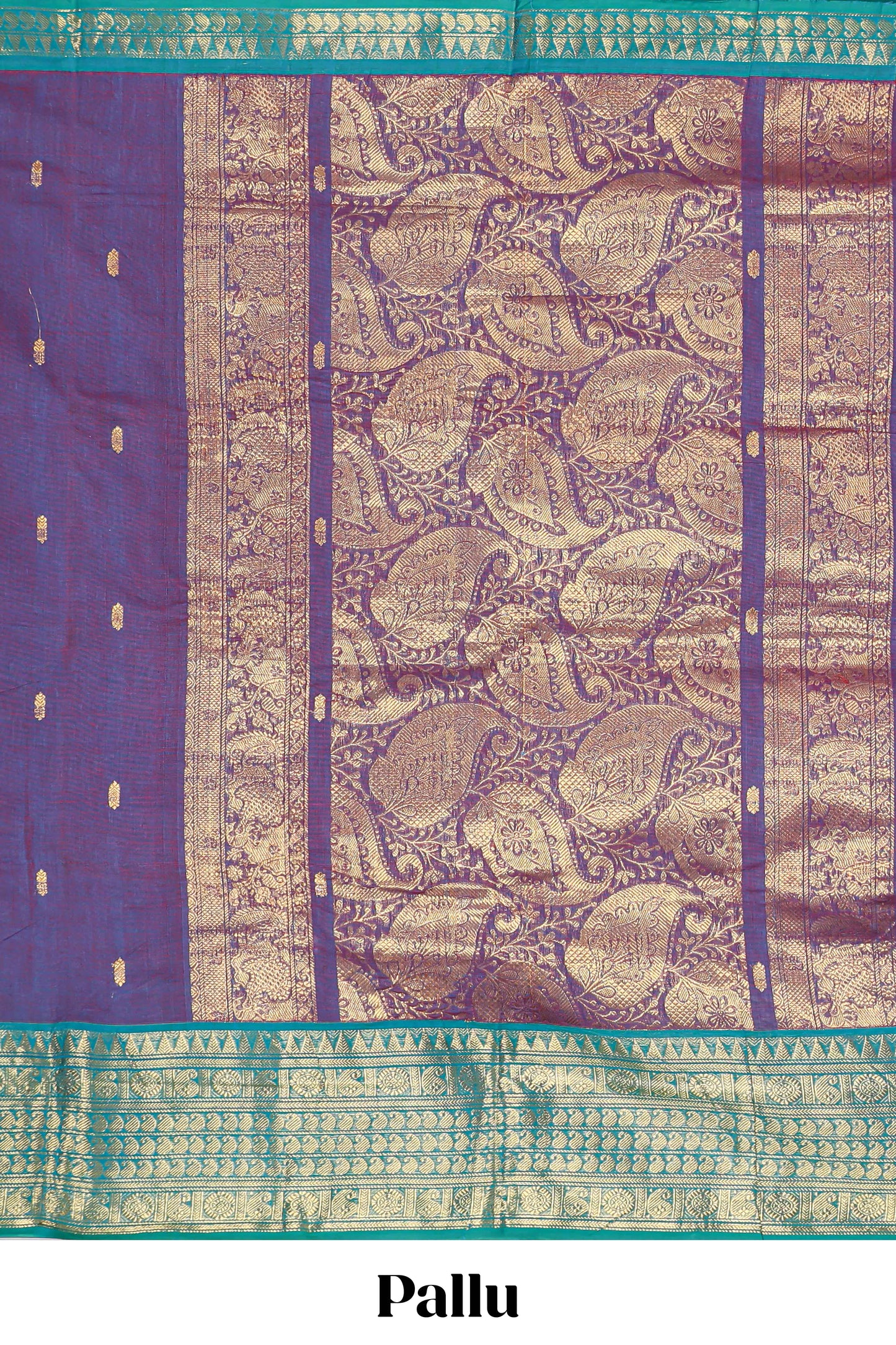 Lavender zari butta chettinad cotton saree with contrast zari border and manga motifs pallu