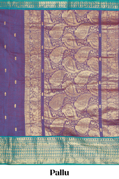 Lavender zari butta chettinad cotton saree with contrast zari border and manga motifs pallu