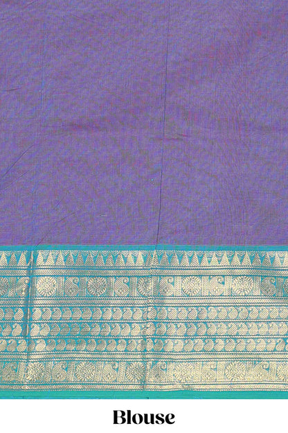 Lavender zari butta chettinad cotton saree with contrast zari border and manga motifs pallu