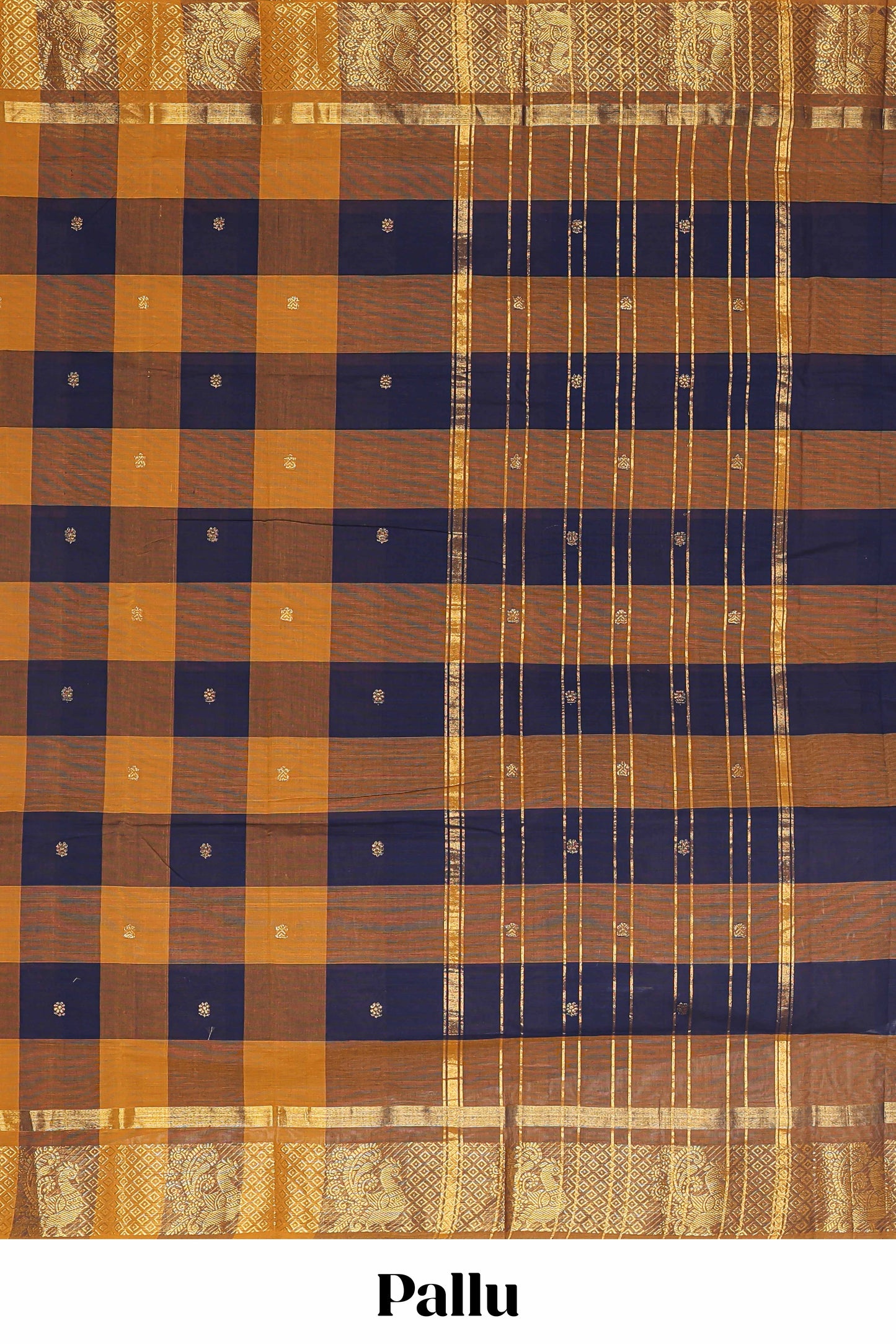 Multicolor checked butta chettinad cotton saree with self border and matching zari striped pallu