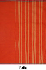 Red plain narayanpet cotton saree with self border and striped pallu