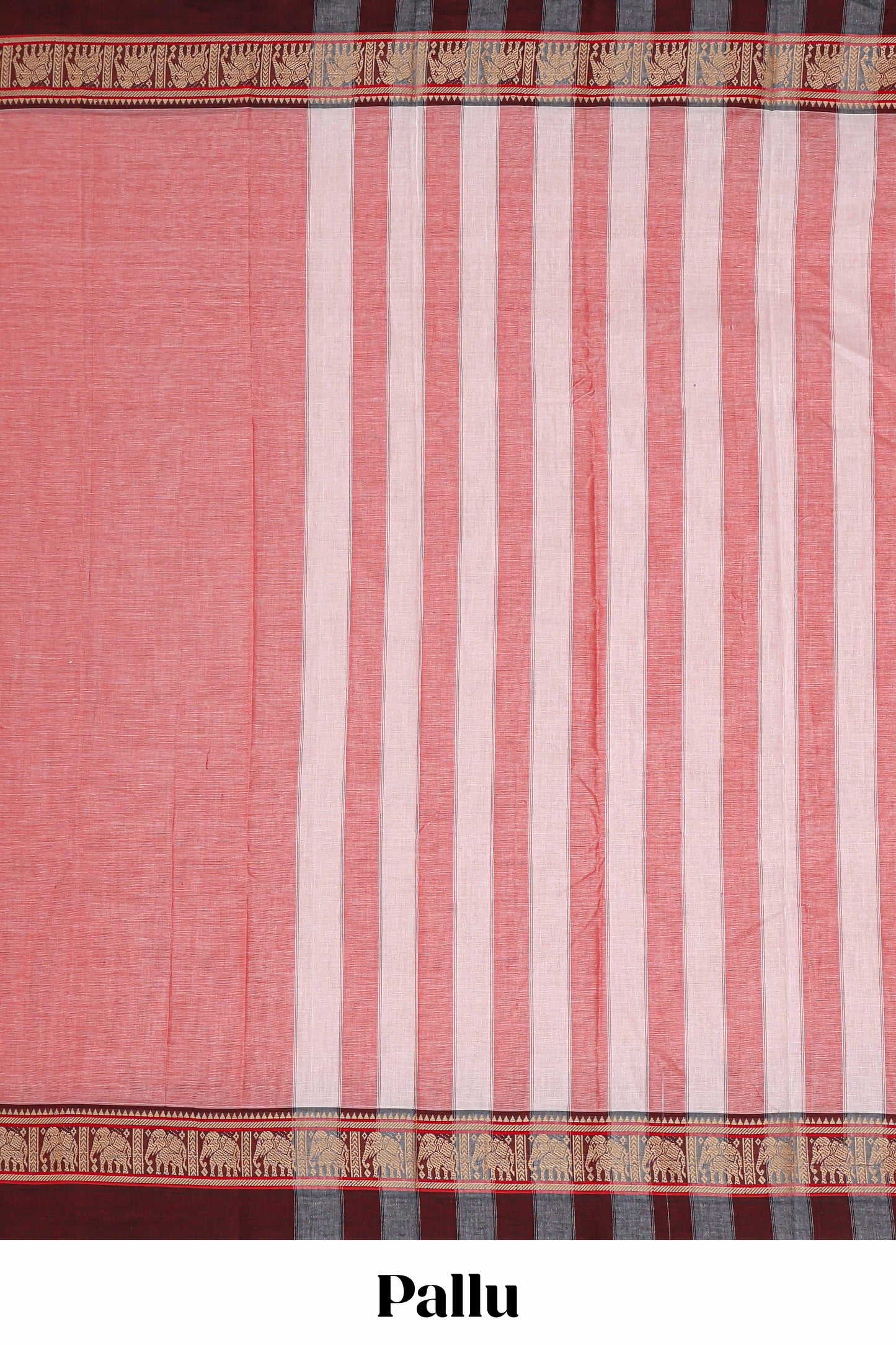 Pink plain narayanpet cotton saree with self border and striped pallu