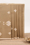 Beige floral embroidery butta bengal cotton saree with contrast border and matching pallu