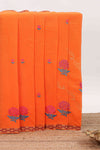 Orange floral embroidery butta bengal cotton saree with contrast border and matching pallu