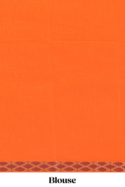 Orange floral embroidery butta bengal cotton saree with contrast border and matching pallu