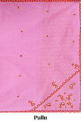 Pink embroidery butta bengal cotton saree with contrast border and matching pallu