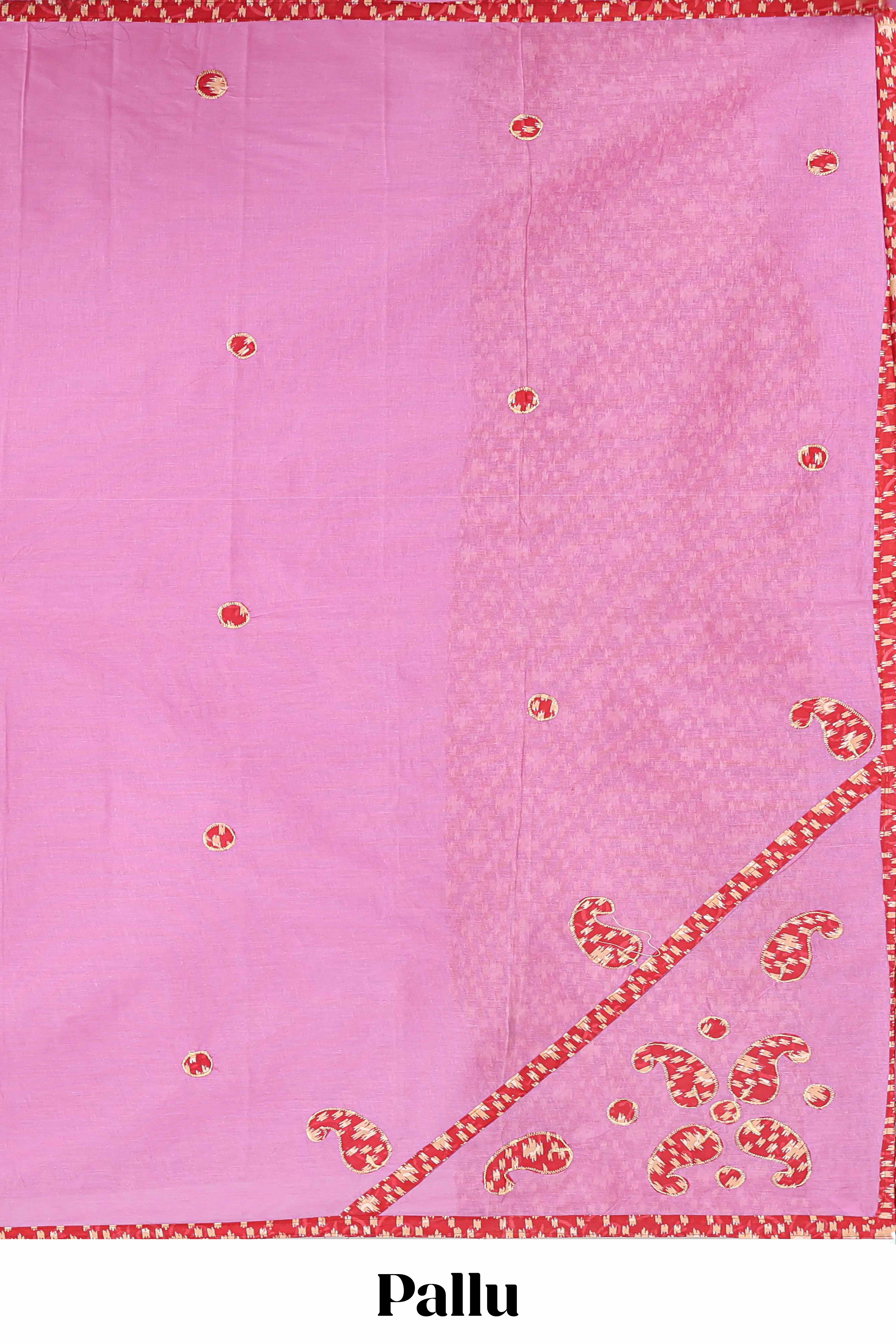 Pink embroidery butta bengal cotton saree with contrast border and matching pallu