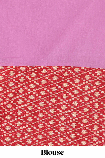 Pink embroidery butta bengal cotton saree with contrast border and matching pallu