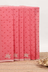 Pink leaf design bengal cotton saree with contrast border and matching pallu