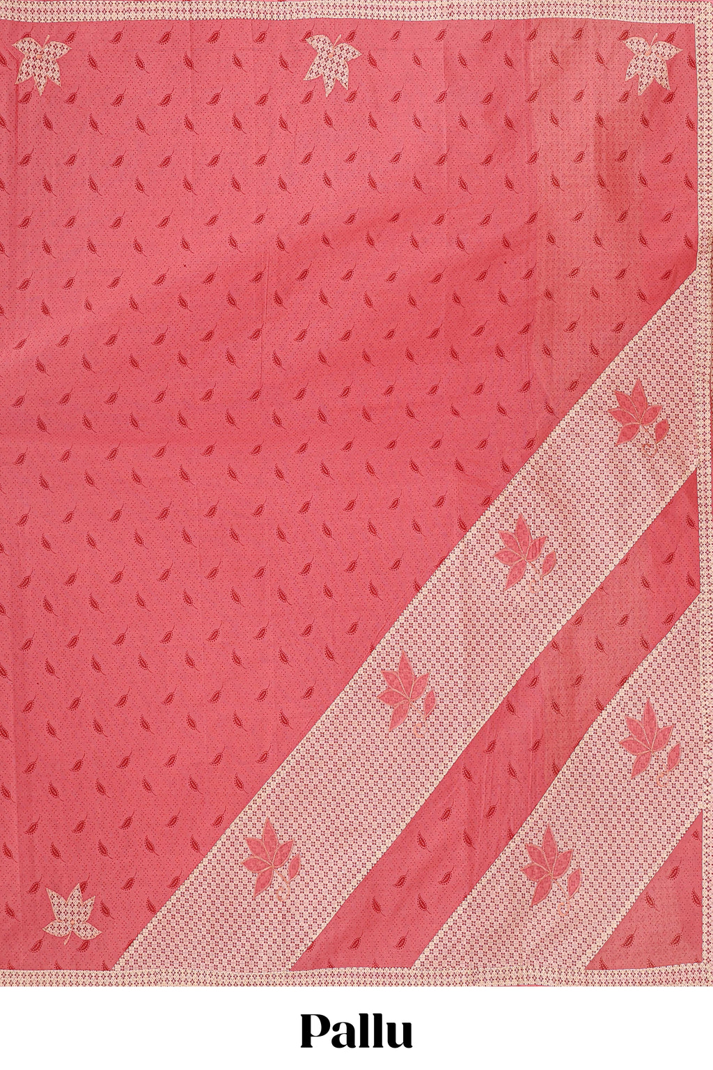 Pink leaf design bengal cotton saree with contrast border and matching pallu