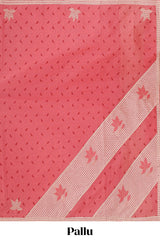 Pink leaf design bengal cotton saree with contrast border and matching pallu