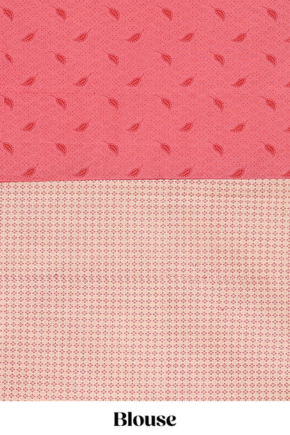 Pink leaf design bengal cotton saree with contrast border and matching pallu