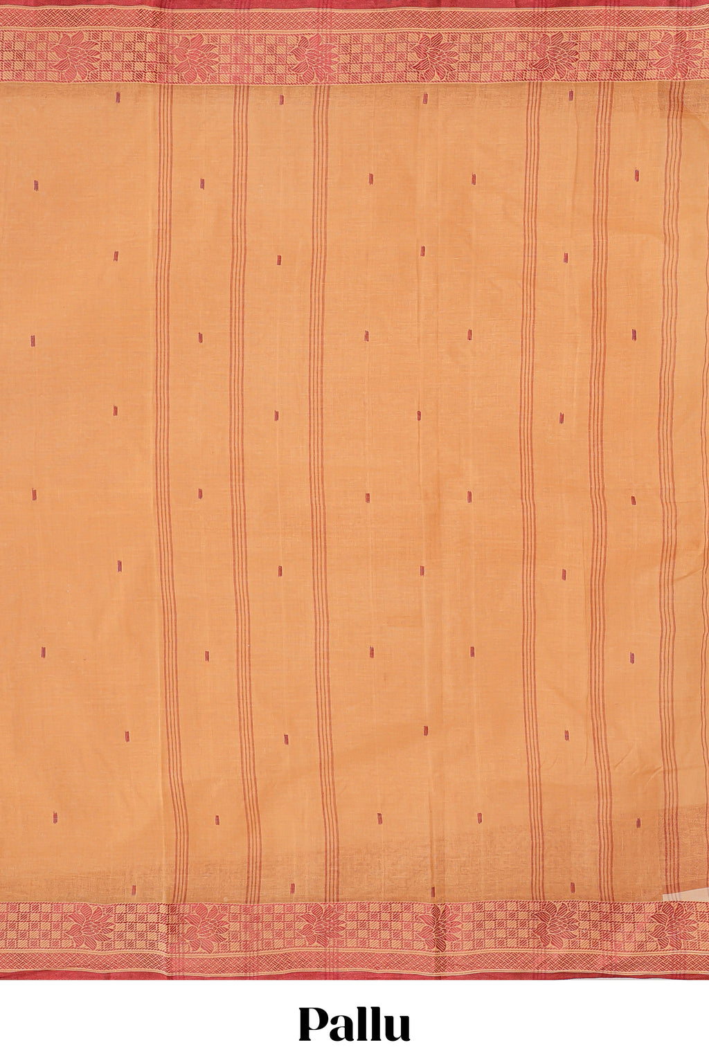 Sandal butta design bengal cotton saree with self border and matching striped pallu