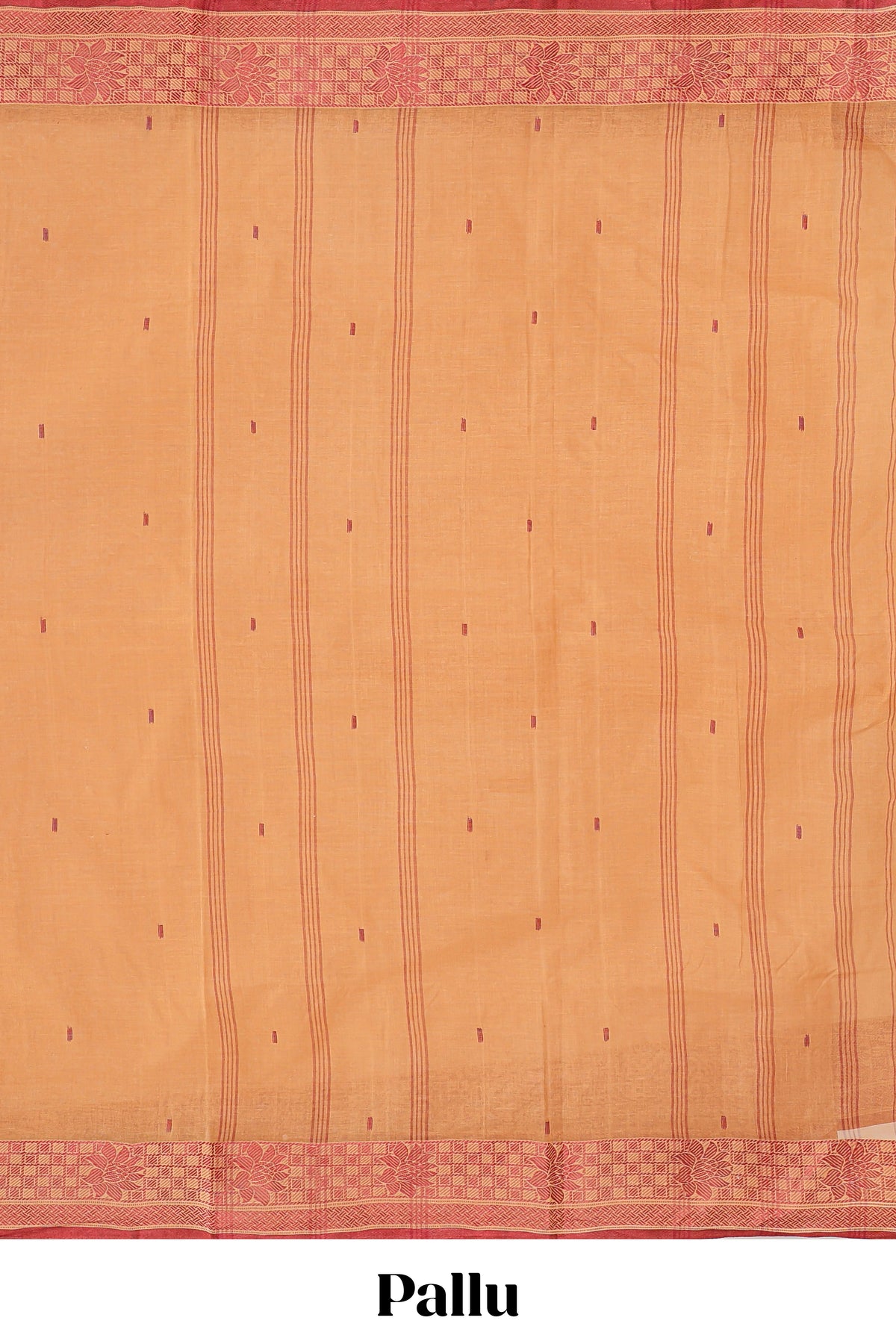 Sandal butta design bengal cotton saree with self border and matching striped pallu