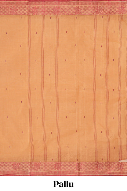 Sandal butta design bengal cotton saree with self border and matching striped pallu