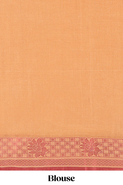 Sandal butta design bengal cotton saree with self border and matching striped pallu