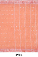 Soft peach butta design bengal cotton saree with self border and matching striped pallu