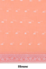 Soft peach butta design bengal cotton saree with self border and matching striped pallu