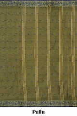 Olive green butta design bengal cotton saree with self border and matching striped pallu