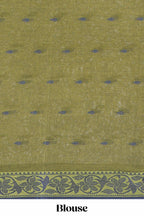 Olive green butta design bengal cotton saree with self border and matching striped pallu