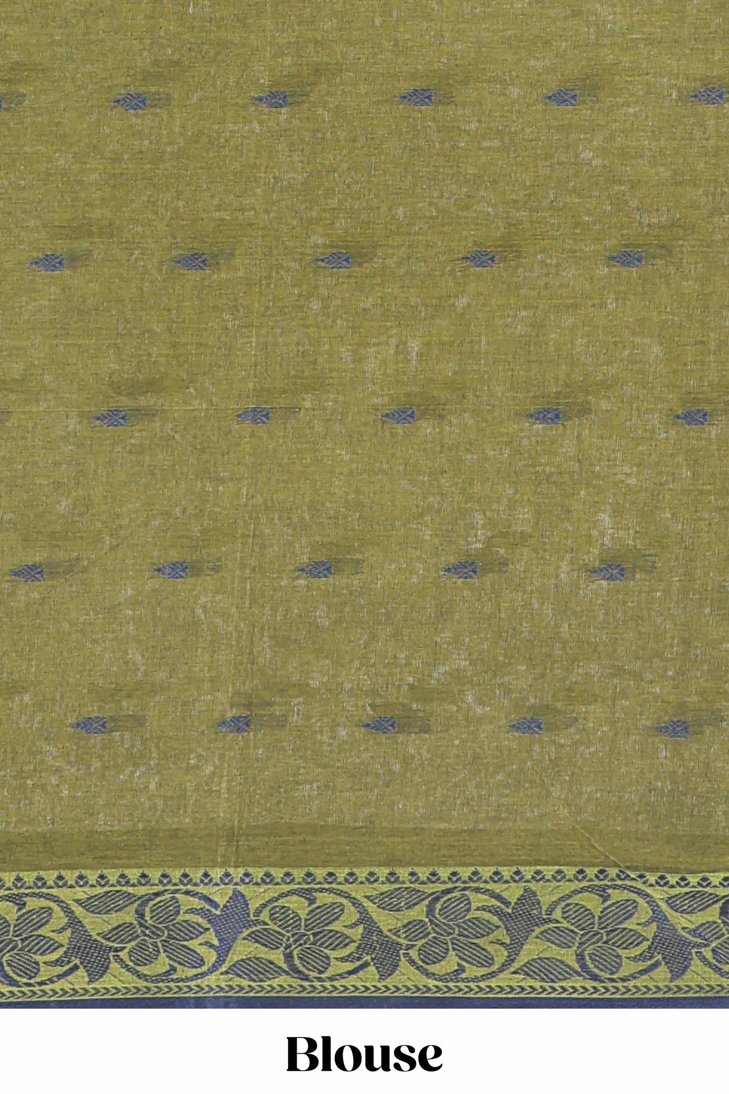 Olive green butta design bengal cotton saree with self border and matching striped pallu
