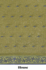 Olive green butta design bengal cotton saree with self border and matching striped pallu