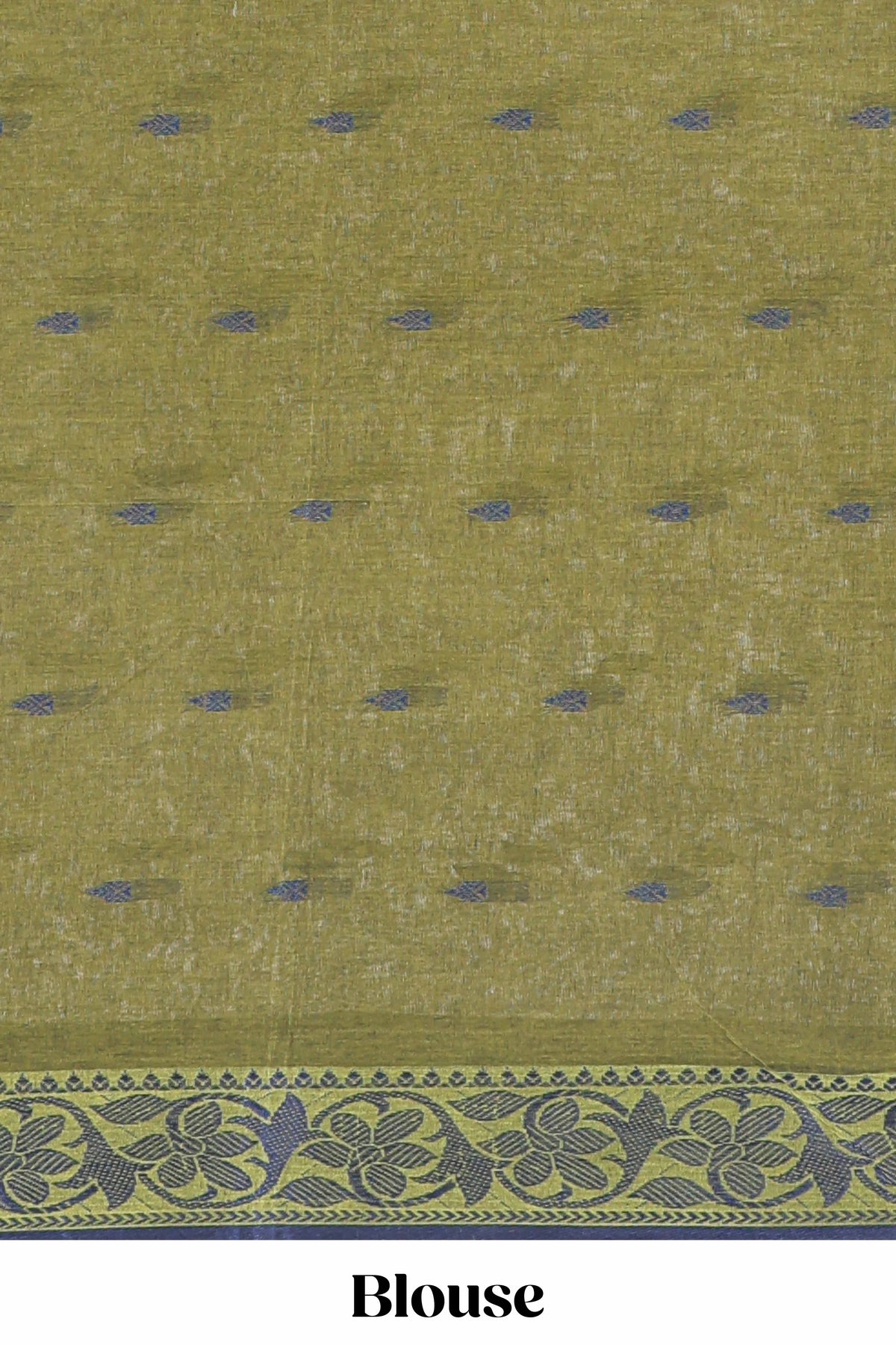 Olive green butta design bengal cotton saree with self border and matching striped pallu