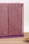 Rosy plum butta design bengal cotton saree with contrast border and matching striped pallu