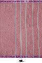 Rosy plum butta design bengal cotton saree with contrast border and matching striped pallu