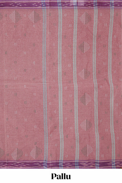 Rosy plum butta design bengal cotton saree with contrast border and matching striped pallu