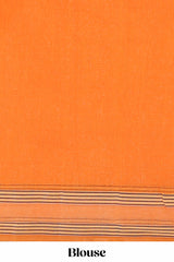 Orange butta design bengal cotton saree with self border and matching striped pallu