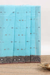 Blue butta design bengal cotton saree with contrast border and matching striped pallu