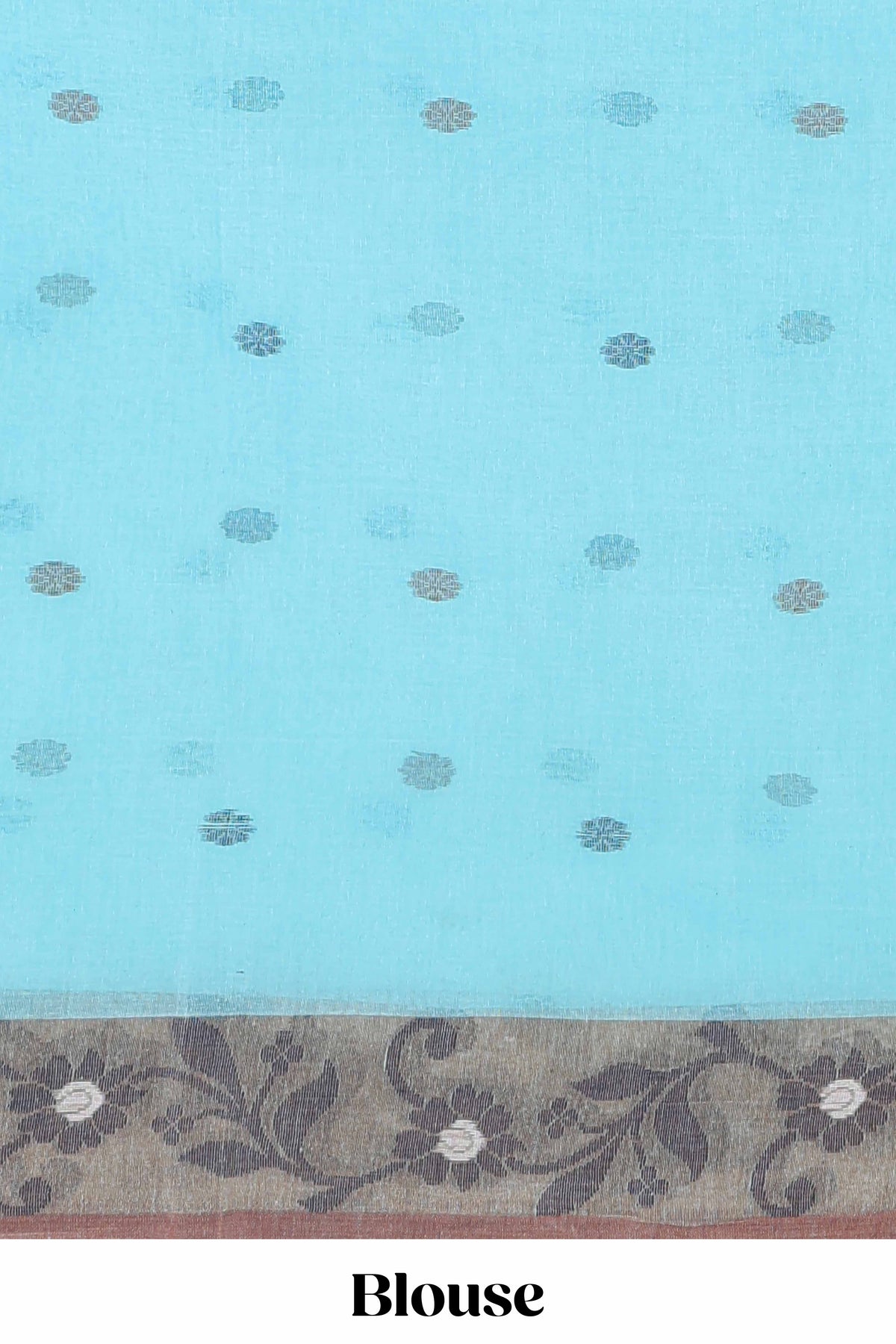 Blue butta design bengal cotton saree with contrast border and matching striped pallu