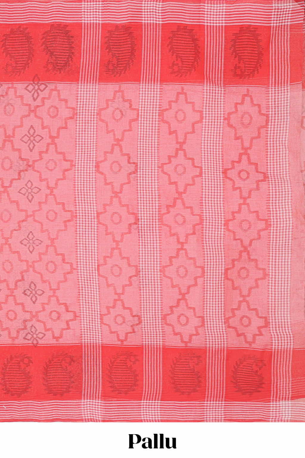 Pink geometric design bengal cotton saree with self border and matching pallu