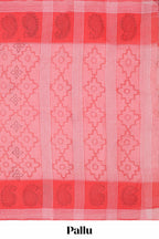Pink geometric design bengal cotton saree with self border and matching pallu